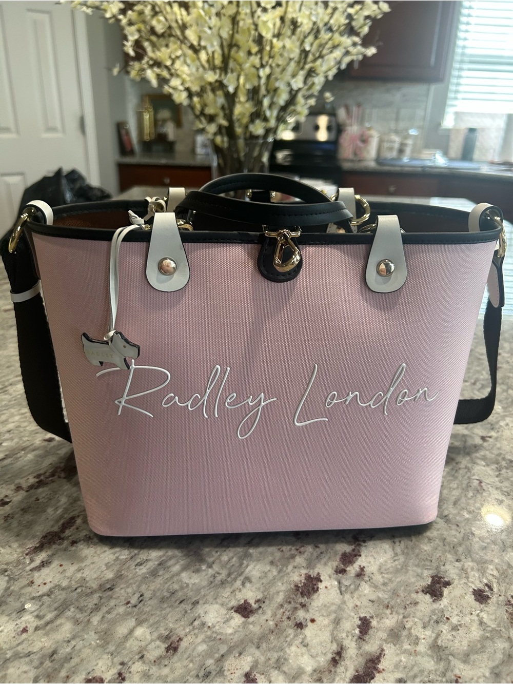 RADLEY LONDON Pink Tote with Black Trim & Crossbody Strap - Picture 5 of 5